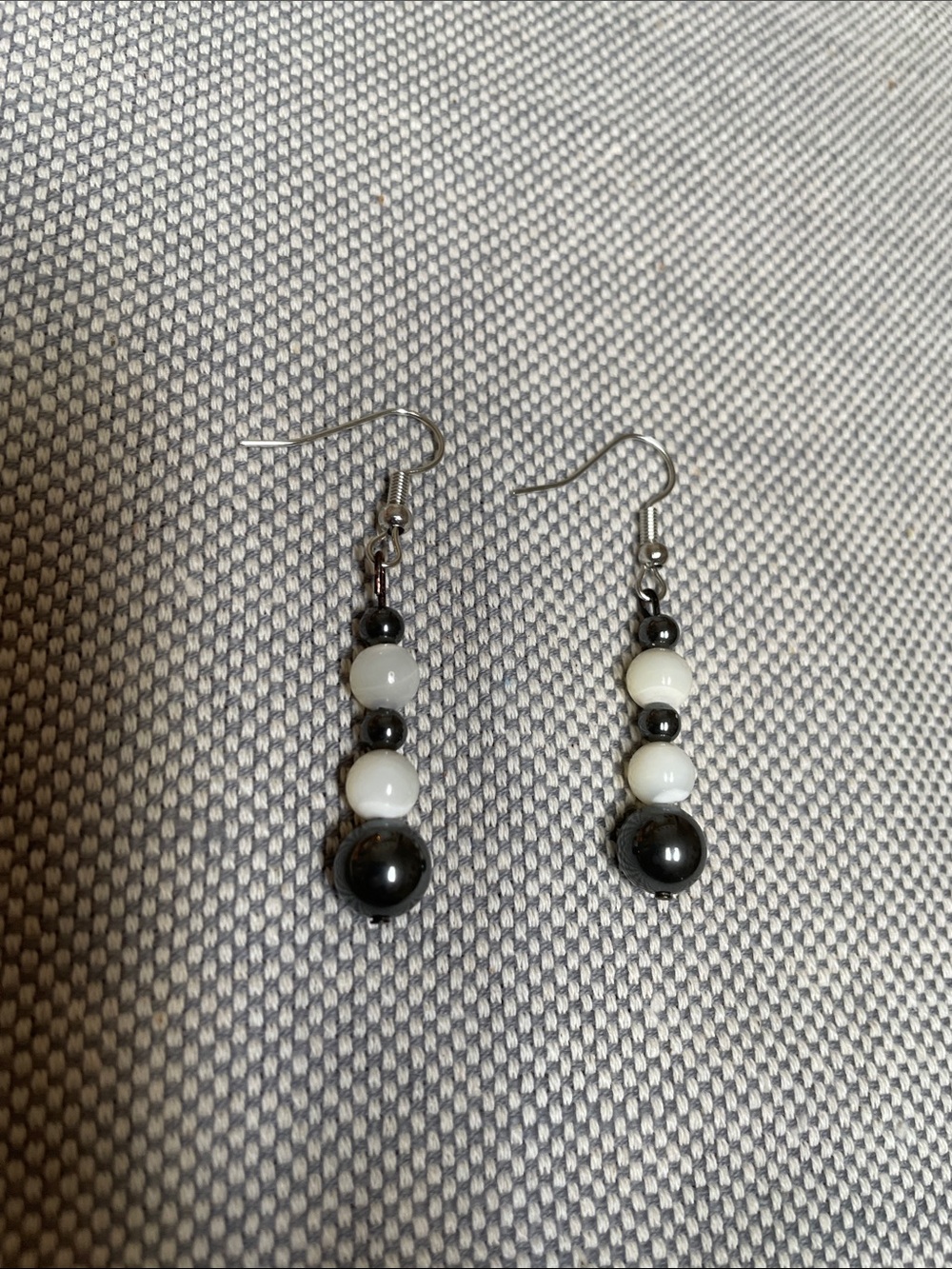Handmade Hematite and Moonstone Beaded Drop Earrings